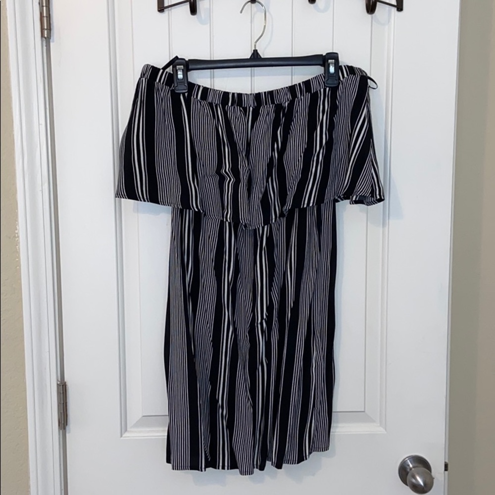 Striped, off the shoulder dress